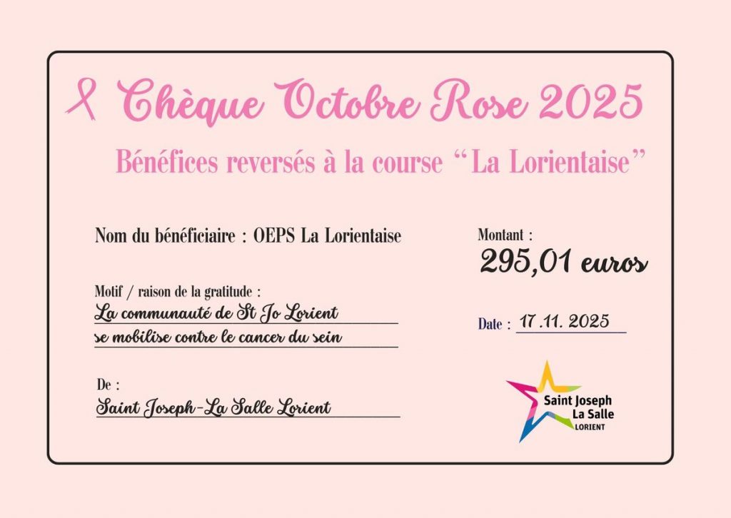 Mobilisation réussie : remise du chèque Octobre Rose à La Lorientaise 2025 2